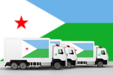 Djibouti flag depicted on side wall of white delivery van close up. Shipping and local delivery concept clipart