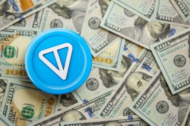 KYIV, UKRAINE - 17 AĞUSTOS 2024 TON TON madeni para büyük miktardaki 100 ABD doları yakın