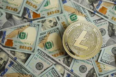 KYIV, UKRAINE - 17 AĞUSTOS 2024 Litecoin LTC büyük miktardaki 100 ABD Doları 'na yakın.