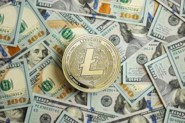 KYIV, UKRAINE - 17 AĞUSTOS 2024 Litecoin LTC büyük miktardaki 100 ABD Doları 'na yakın.