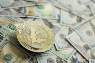 KYIV, UKRAINE - 17 AĞUSTOS 2024 Litecoin LTC büyük miktardaki 100 ABD Doları 'na yakın.