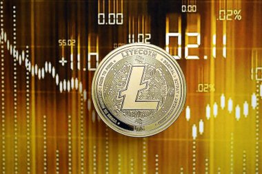 KYIV, UKRAINE - 17 AĞUSTOS 2024 Litecoin LTC altın şifreli dijital ticaret şeması