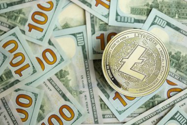 KYIV, UKRAINE - 17 AĞUSTOS 2024 Litecoin LTC büyük miktardaki 100 ABD Doları 'na yakın.