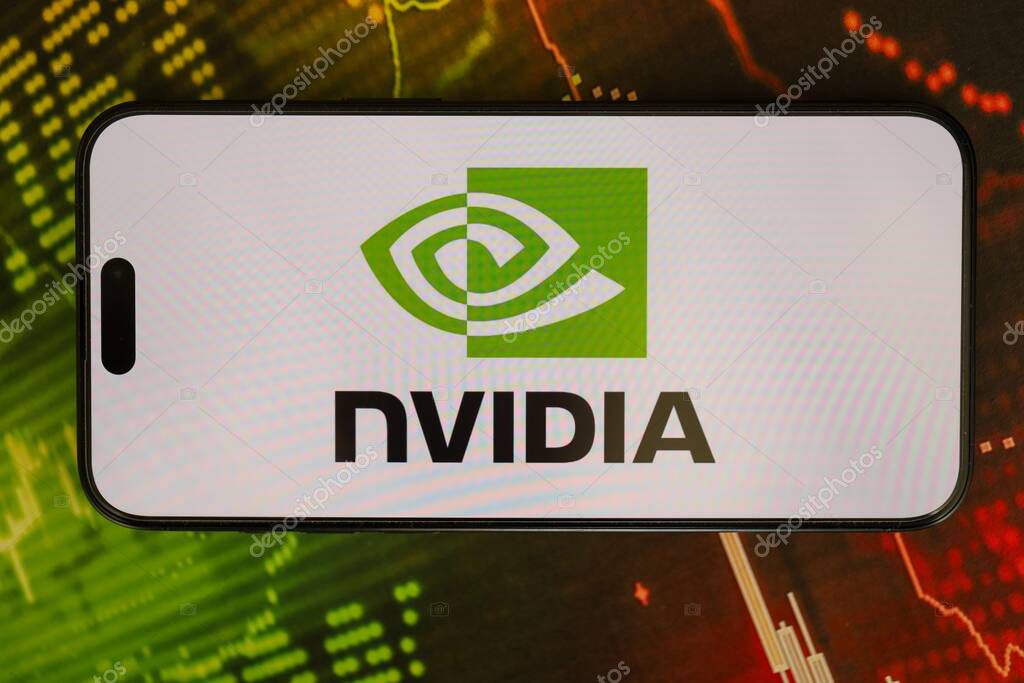 KYIV, UKRAINE - JANUARY 29, 2025 Nvidia corporation logo displayed on smartphone. Nvidia is a global leader in artificial intelligence hardware and software