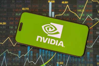 KYIV, UKRAINE - JANUARY 29, 2025 Nvidia corporation logo displayed on smartphone. Nvidia is a global leader in artificial intelligence hardware and software clipart