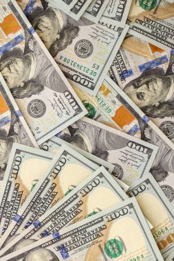 Paralı arka plan. Yüz dolarlık banknotlar. 100 dolarlık banknotlar.