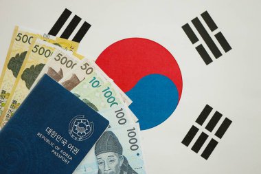 Güney Kore büyük miktarda para kazandı ve pasaport Güney Kore bayrağına yakın duruyor. Finans ve bankacılık kavramı