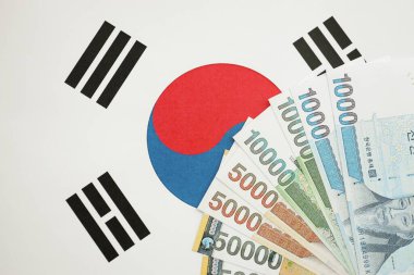 Güney Kore büyük miktarlarda para kazandı. Güney Kore bayrağına yakın duruyor. Finans ve bankacılık kavramı