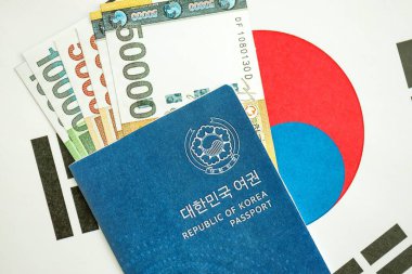 Güney Kore büyük miktarda para kazandı ve pasaport Güney Kore bayrağına yakın duruyor. Finans ve bankacılık kavramı