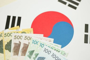 Güney Kore büyük miktarlarda para kazandı. Güney Kore bayrağına yakın duruyor. Finans ve bankacılık kavramı