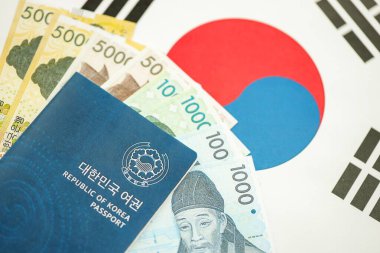 Güney Kore büyük miktarda para kazandı ve pasaport Güney Kore bayrağına yakın duruyor. Finans ve bankacılık kavramı