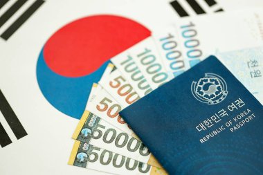 Güney Kore büyük miktarda para kazandı ve pasaport Güney Kore bayrağına yakın duruyor. Finans ve bankacılık kavramı