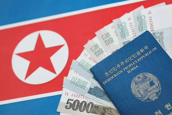 Kuzey Kore büyük miktarlarda para kazandı ve pasaport Kore Halk Cumhuriyeti bayrağına yakın duruyor. Finans ve bankacılık kavramı