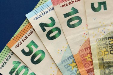 Avrupa Birliği para birimi Euro farklı kağıt notlar bayrak yakın yakın