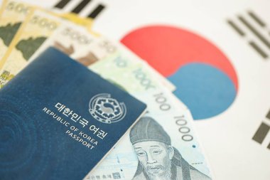 Güney Kore büyük miktarda para kazandı ve pasaport Güney Kore bayrağına yakın duruyor. Finans ve bankacılık kavramı