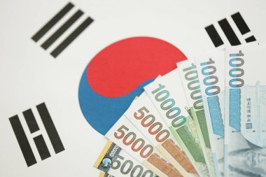 Güney Kore büyük miktarlarda para kazandı. Güney Kore bayrağına yakın duruyor. Finans ve bankacılık kavramı