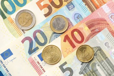 Avrupa Birliği para birimi Euro farklı kağıt banknotlar