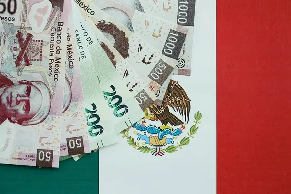 Meksika pezosu faturaları Meksika bayrağına yakın duruyor. Finans ve bankacılık kavramı