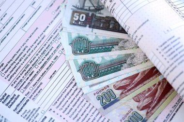 Vergi formunda Mısır 'a ait para faturaları. Vergi ve muhasebe kavramı