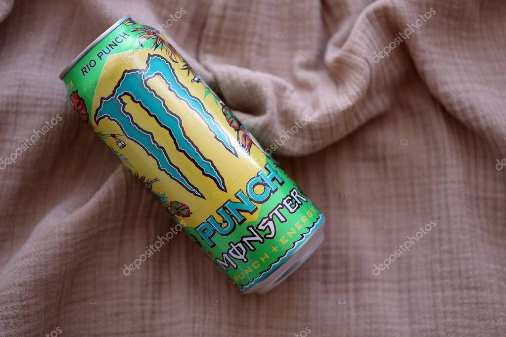 KYIV, UKRAINE - SEPTEMBER 21, 2025 Monster energy drink with new tin can design close up