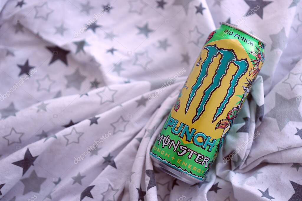 KYIV, UKRAINE - SEPTEMBER 21, 2025 Monster energy drink with new tin can design close up