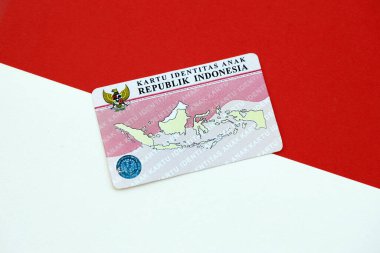KYIV, UKRAINE - JANUARY 27, 2024 Indonesia child identity card Kartu Identitas Anak or KIA card. ID document for indonesian children close up