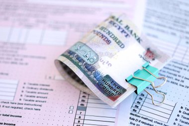 Vergi formunda Mısır 'a ait para faturaları. Vergi ve muhasebe kavramı