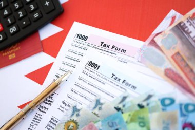 Bahreyn dinar para faturaları ve vergi formlu hesap makinesi. Vergi ve muhasebe kavramı