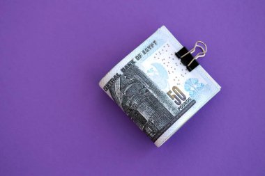 Mısır 'a ait para banknotları mora çok yakın. Finans ve bankacılık kavramı