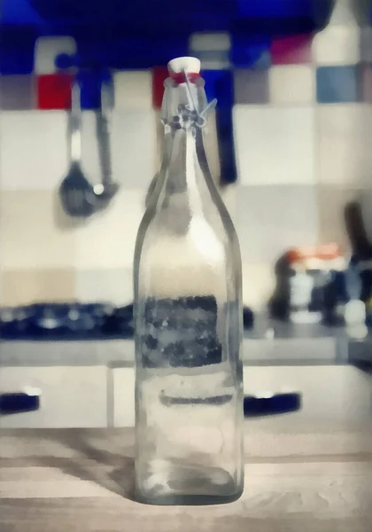 Digital Art Painting Old Style Glass Bottle Wood — Stock Photo, Image