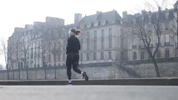 Paris Teki Seine Nehri Boyunca Koşan Bir Kadın Fransa Nın — Stok video