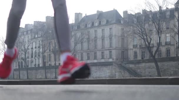 Seine Nehri Boyunca Koşan Kadın Paris Bisiklet Süren Adam Fransa — Stok video