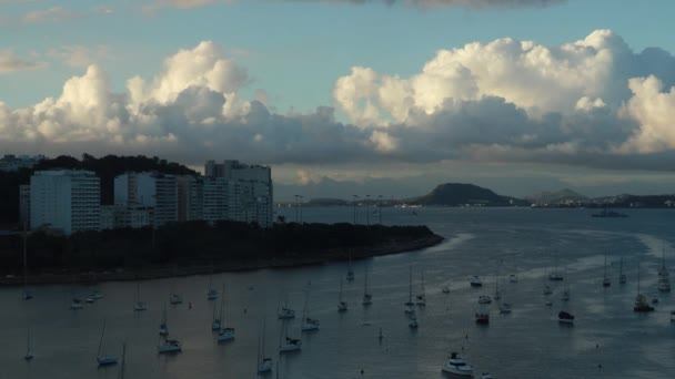 Widok Lotu Ptaka Rio Janeiro Jachty Ocean Zatokę Sugarloaf — Wideo stockowe