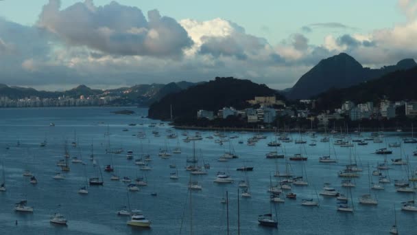 Вид Воздуха Красивое Рио Жанейро Яхты Океан Залив Sugarloaf — стоковое видео
