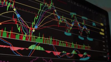 Borsa Çizelgesi. LED ekrandaki borsa verileri. Yüksek kaliteli video konsepti. Siyah arkaplan ekranı. 