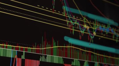 Borsa Çizelgesi. LED ekrandaki borsa verileri. Yüksek kaliteli video konsepti. Siyah arkaplan ekranı. 