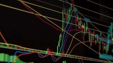 Borsa Çizelgesi. LED ekrandaki borsa verileri. Yüksek kaliteli video konsepti. Siyah arkaplan ekranı. 