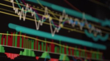 Borsa Çizelgesi. LED ekrandaki borsa verileri. Yüksek kaliteli video konsepti. Siyah arkaplan ekranı. 
