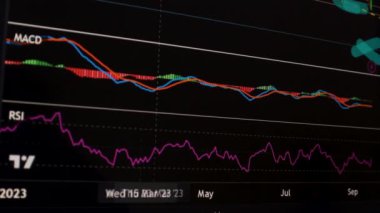 Borsa Çizelgesi. LED ekrandaki borsa verileri. Yüksek kaliteli video konsepti. Siyah arkaplan ekranı. 