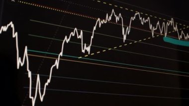 Borsa Çizelgesi. LED ekrandaki borsa verileri. Yüksek kaliteli video konsepti. Siyah arkaplan ekranı. 