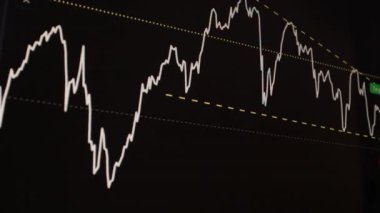 Borsa Çizelgesi. LED ekrandaki borsa verileri. Yüksek kaliteli video konsepti. Siyah arkaplan ekranı. 
