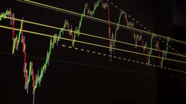 Borsa Çizelgesi. LED ekrandaki borsa verileri. Yüksek kaliteli video konsepti. Siyah arkaplan ekranı. 