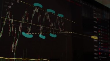 Borsa Çizelgesi. LED ekrandaki borsa verileri. Yüksek kaliteli video konsepti. Siyah arkaplan ekranı. 