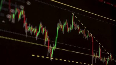 Borsa Çizelgesi. LED ekrandaki borsa verileri. Yüksek kaliteli video konsepti. Siyah arkaplan ekranı. 