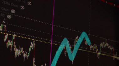 Borsa Çizelgesi. LED ekrandaki borsa verileri. Yüksek kaliteli video konsepti. Siyah arkaplan ekranı. 