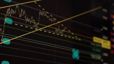 Borsa Çizelgesi. LED ekrandaki borsa verileri. Yüksek kaliteli video konsepti. Siyah arkaplan ekranı. 