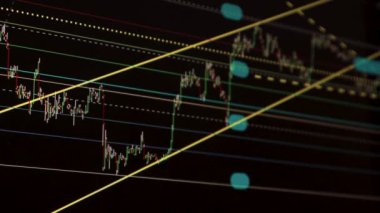Borsa Çizelgesi. LED ekrandaki borsa verileri. Yüksek kaliteli video konsepti. Siyah arkaplan ekranı. 