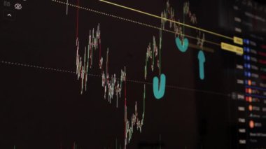 Borsa Çizelgesi. LED ekrandaki borsa verileri. Yüksek kaliteli video konsepti. Siyah arkaplan ekranı. 