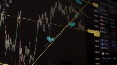 Borsa Çizelgesi. LED ekrandaki borsa verileri. Yüksek kaliteli video konsepti. Siyah arkaplan ekranı. 