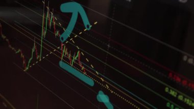 Borsa Çizelgesi. LED ekrandaki borsa verileri. Yüksek kaliteli video konsepti. Siyah arkaplan ekranı. 